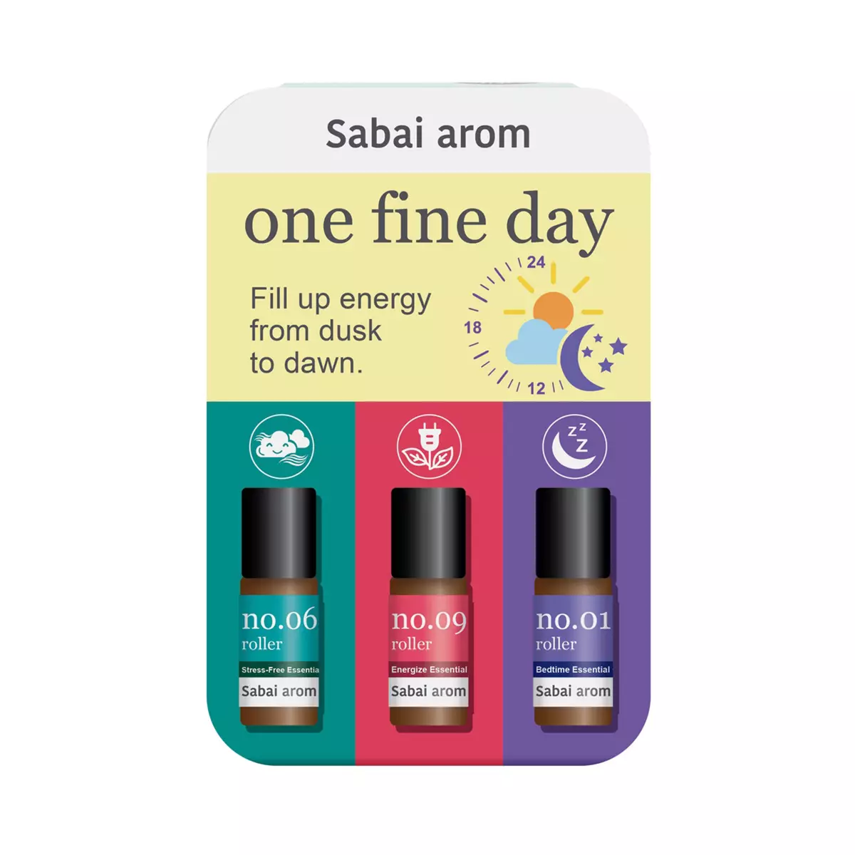 One Fine Day Essential Oils Spot Roller Trio 3 ml. x 3 The power of essential oils in mini sizing with 3 different blends <strong>No.06</strong> With the soul essences of plants distilled from Lemongrass, Lavender, Spearmint, Bergamot, Eucalyptus and Cornmint, to release intense mind that’s stuck in the middle of depression. <strong>No.09</strong> With the soul essences of plants distilled from Cornmint, Lemon, Rosemary, Star Anise, Eucalyptus and Sweet Orange, to restore positive energy to your steps. <strong>No.01</strong> With the soul essences of plant distilled from Lavender, Ylang, Ylang, Chamomile, Eucalyptus, Bergamot and Orange, to calm minds that struggle to find their break at bedtime.