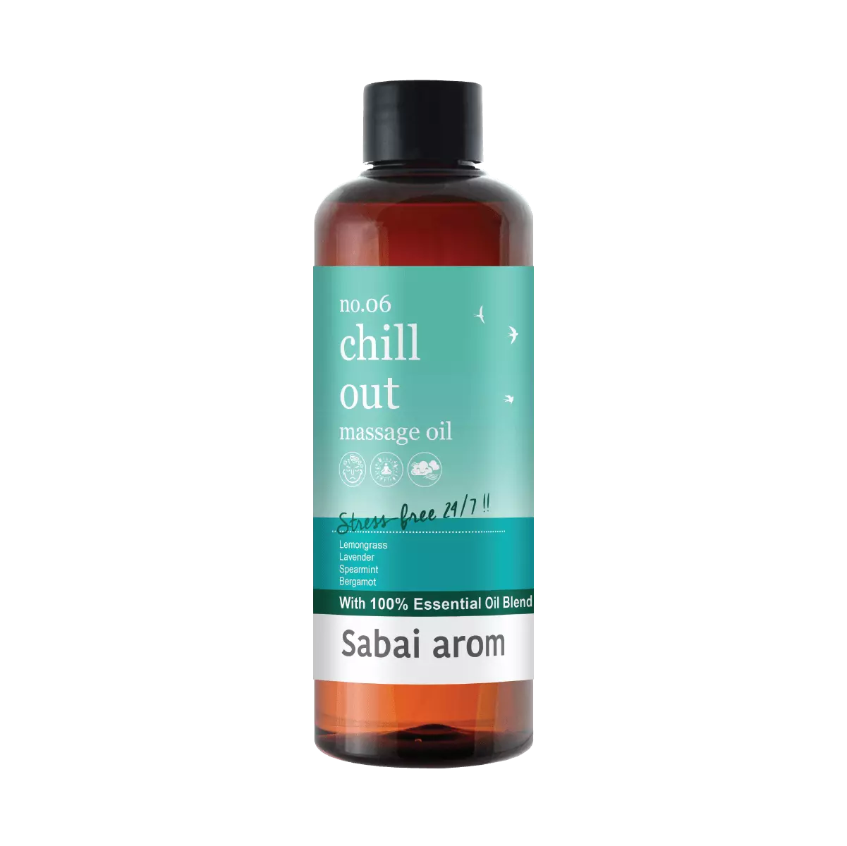 chill out massage oil 200ml <h2>In a deep relaxing base of 7 natural oils,</h2> Stress Away Massage Oil is enriched with vitamins, antioxidants and Omega fatty acids tinted wonderfully with a relaxing blend of Lemongrass, Lavender, Spearmint, Bergamot, Eucalyptus and Cornmint pure essential oils. It is a good way to untie mental and physical knots. Best to ask someone near and dear give you comfort touches. <strong>Scent</strong> : The spontaneous refreshing of Mints and Bergamot combined with the deepness of Lavender to instantly untie the bond of tension, making you feel rejuvenated and light-hearted like taking a fine walk among a herbal-floral field on a high mountain.